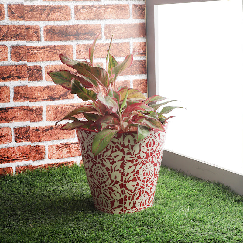 Red & White Floral Ceramic Planter