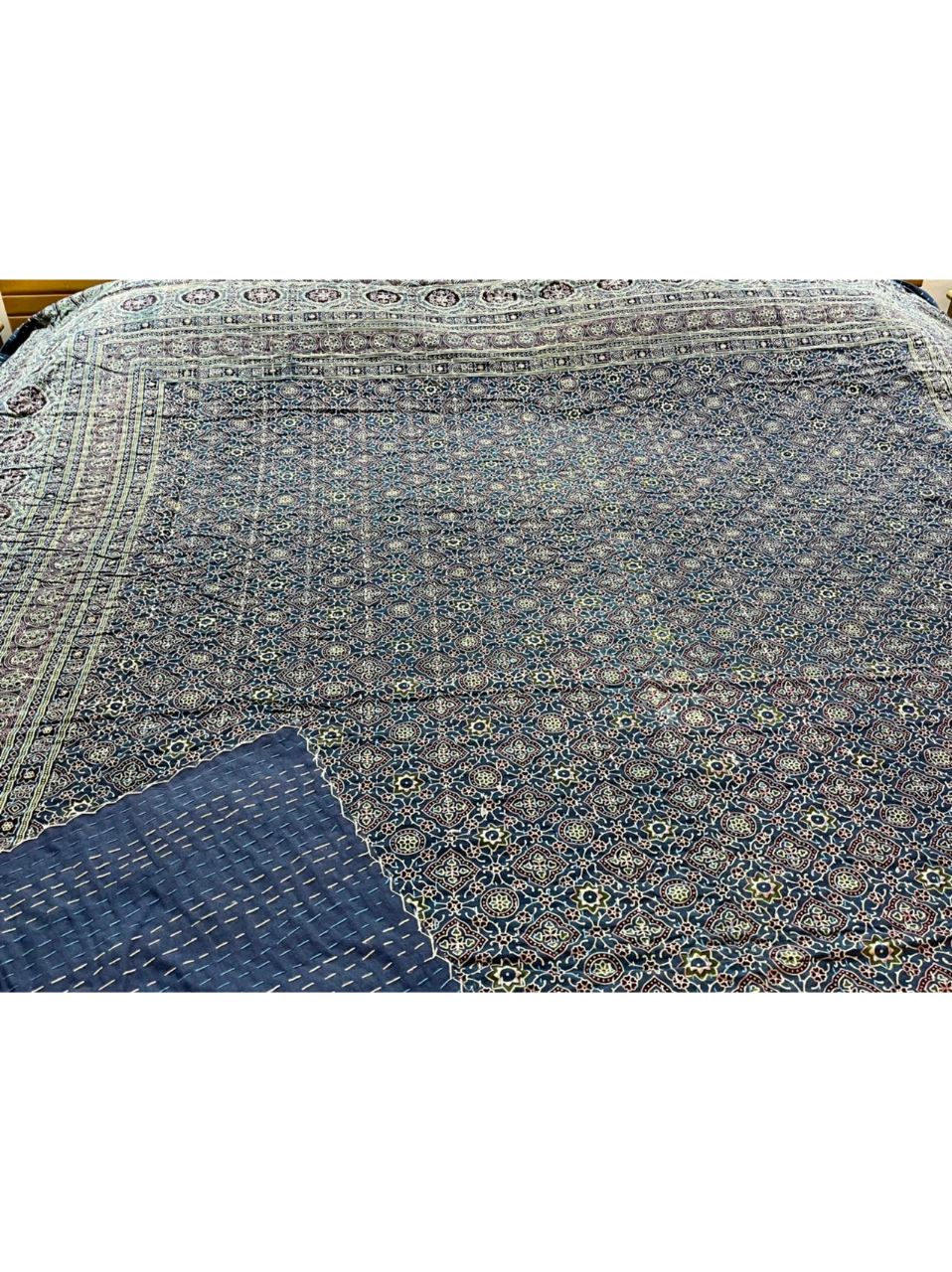 Indigo Ajrakh Kantha Bedcover