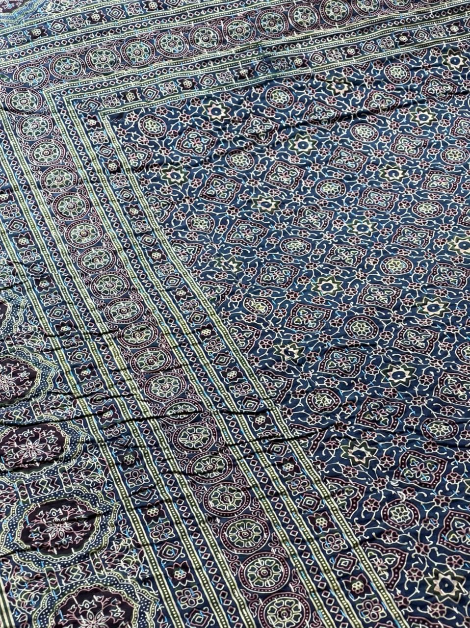 Indigo Ajrakh Kantha Bedcover