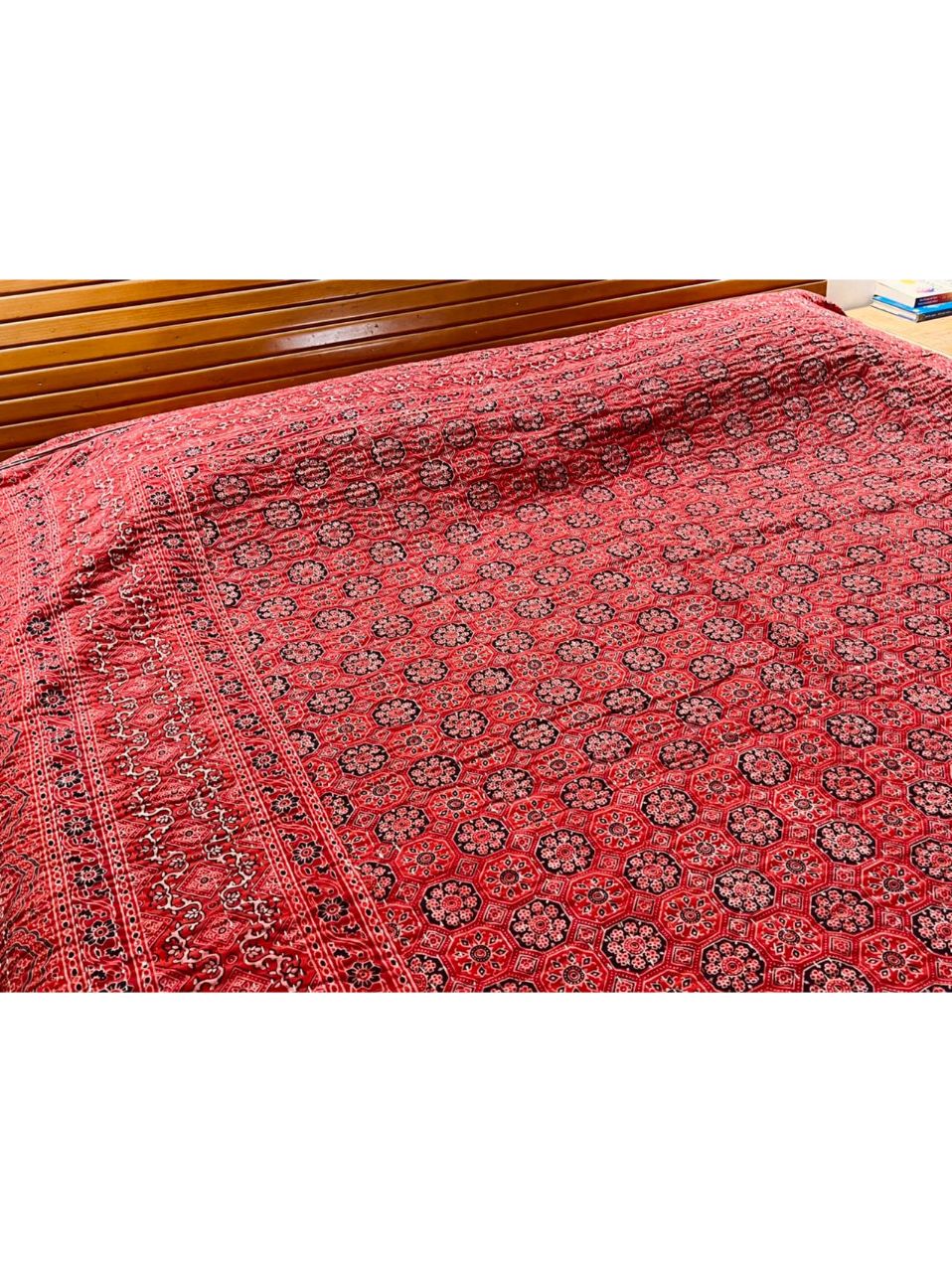 Red Ajrakh Kantha Bedcover