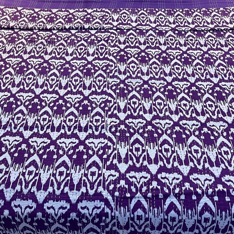 Purple & White Kantha Work (Queen Size) Bedcover