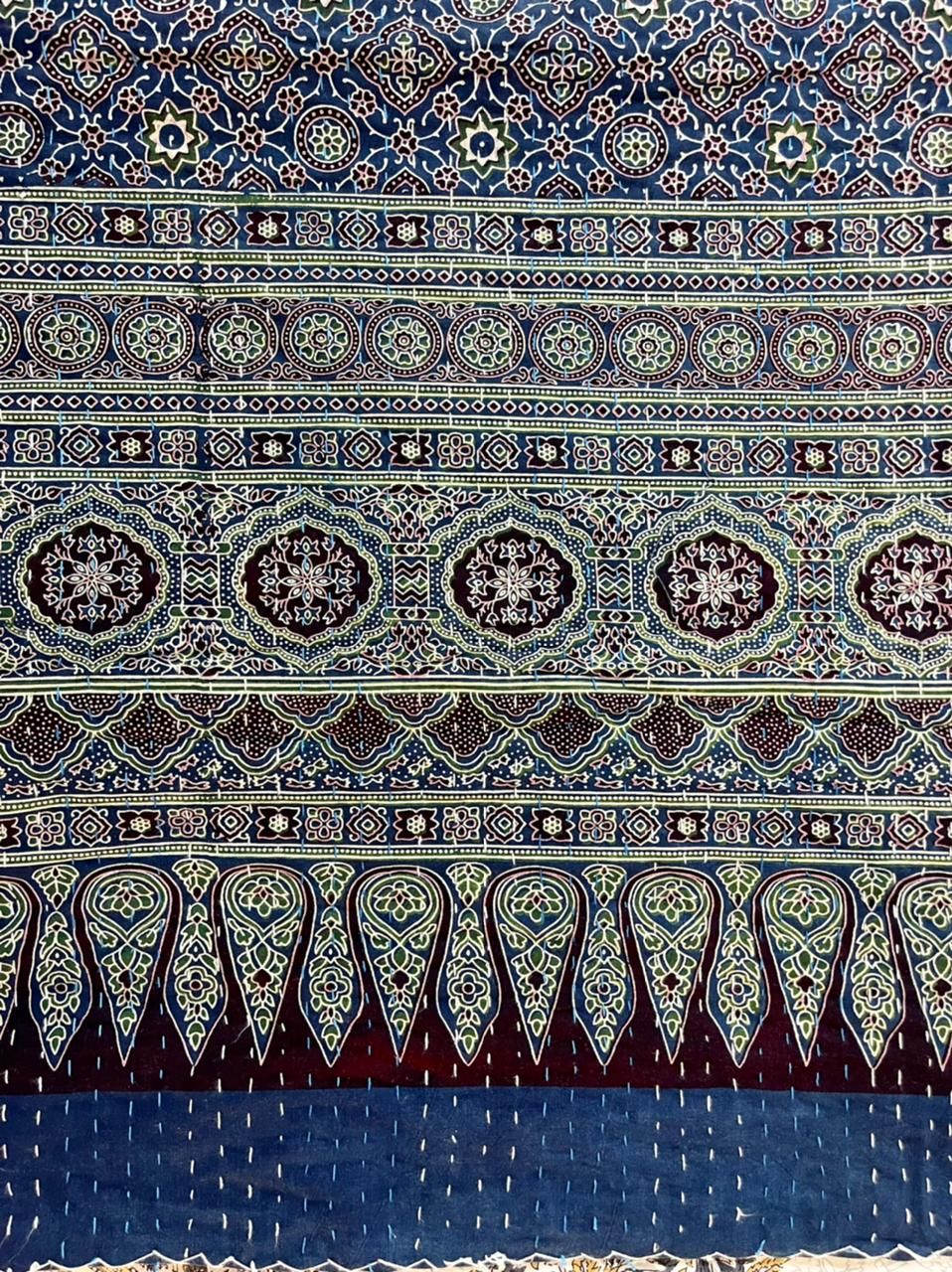 Indigo Ajrakh Kantha Bedcover