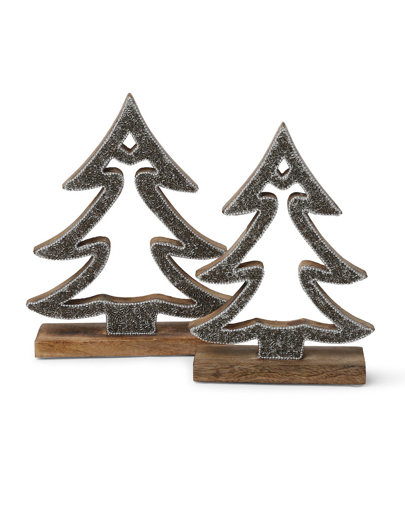 Wooden Trees with Silver Beads (Set of 2)