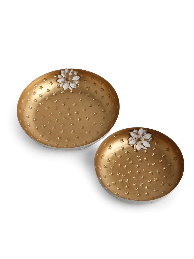 Matt Gold & Ivory Flower Design Platter (Set of 2)