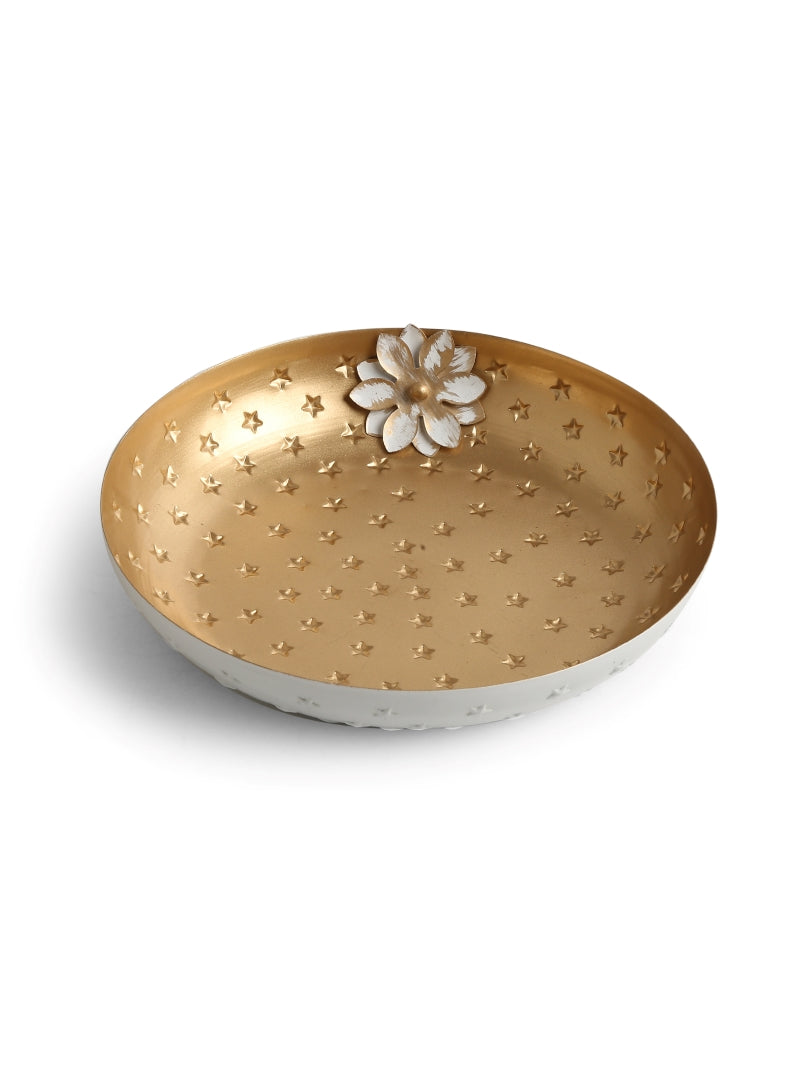 Matt Gold & Ivory Flower Design Platter (Set of 2)