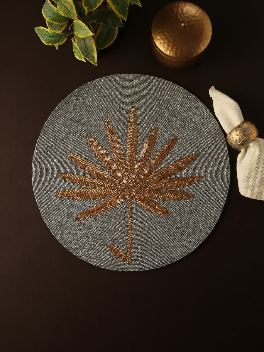 Grey And Matt Gold Hand Beaded Placemat