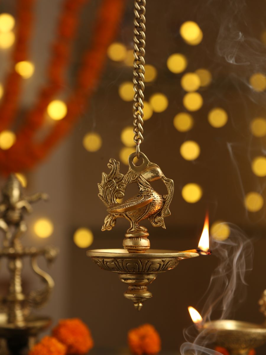 Peacock Hanging Diya With Chain