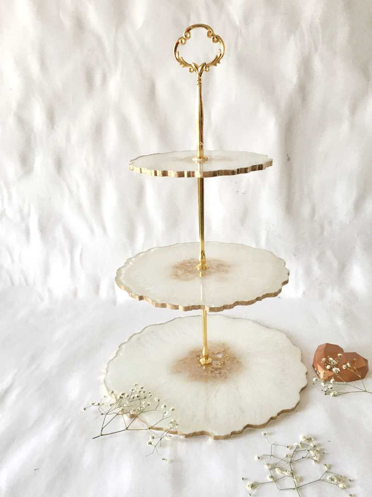 Resin 3 Tier Cake Stand  White Gold – Resin Art by Kainaat
