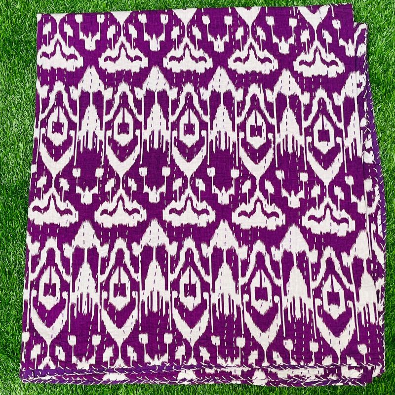 Purple & White Kantha Work (Queen Size) Bedcover