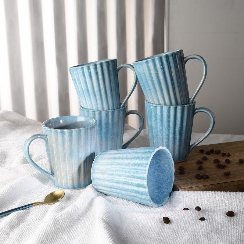 Sky Blue Glazed Coffee Mugs (Set of 6)