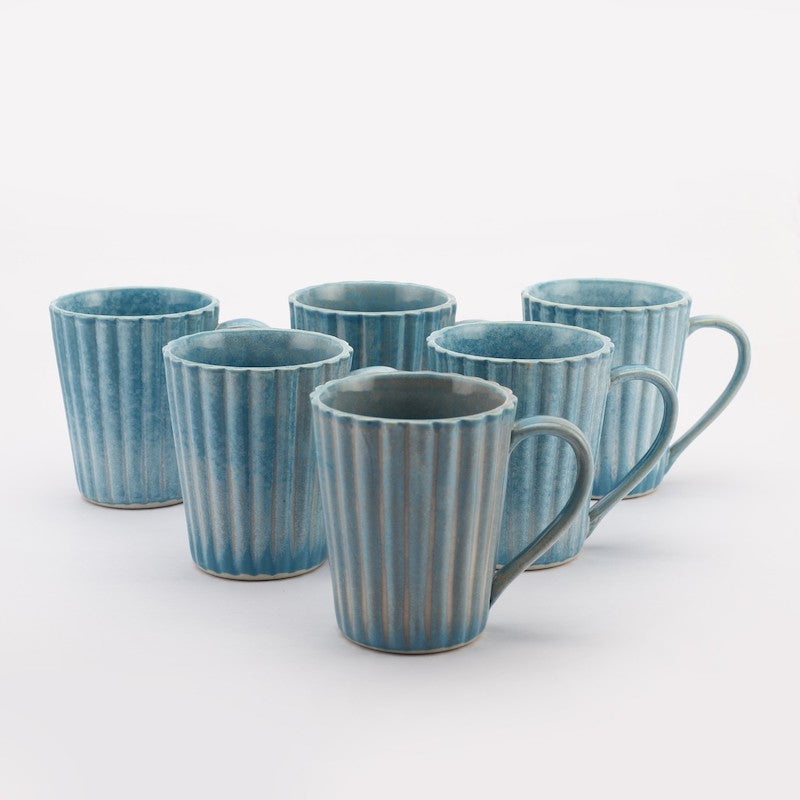 Sky Blue Glazed Coffee Mugs (Set of 6)