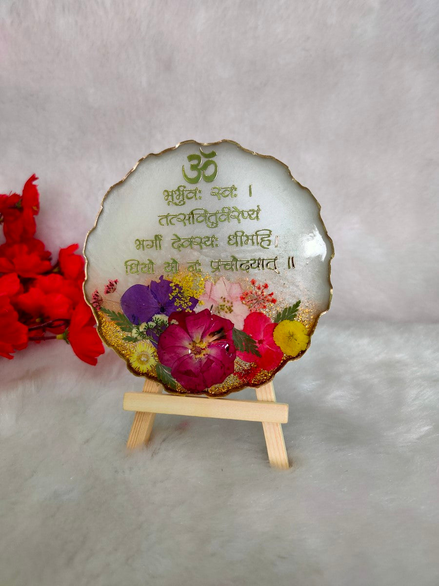 Gayatri Mantra Coaster with Pressed Flowers