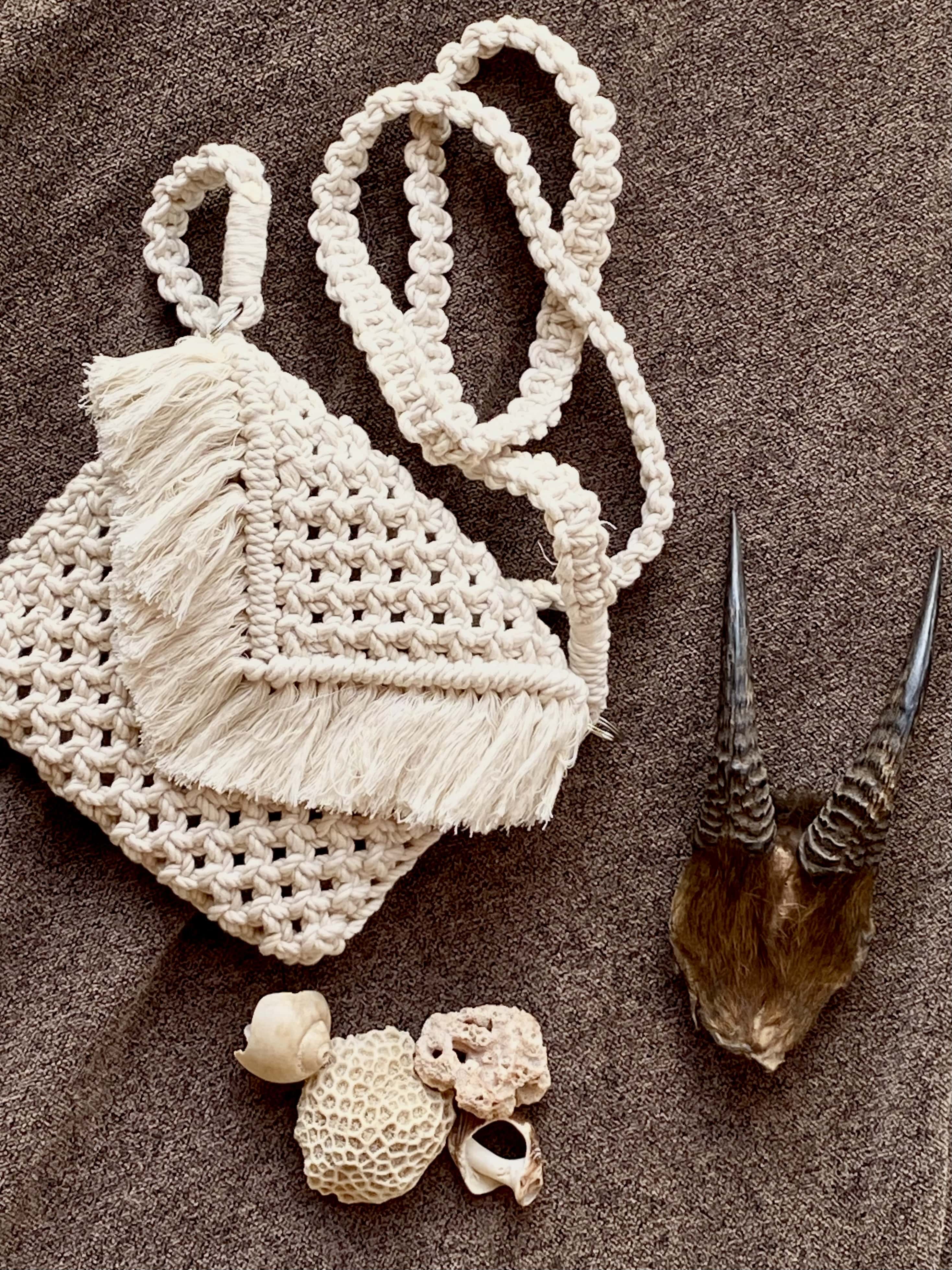 Coco Bag - Cotton Macrame sling bag with wood beads - Anju Jewelry