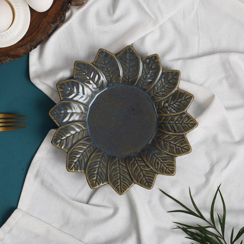 Grey & Golden Ceramic Flower Platter