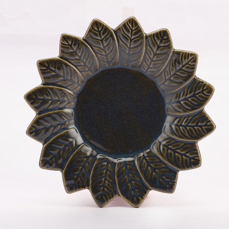 Grey & Golden Ceramic Flower Platter