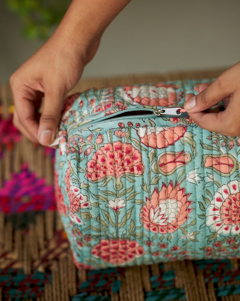 Blue Handblock Print Cotton Utility Bag