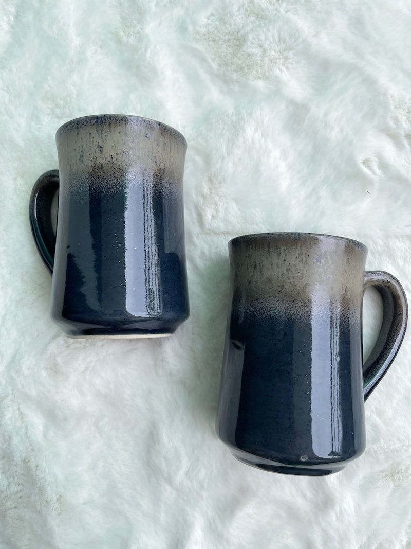 Grey Blue Beer Mugs (Set of 2)