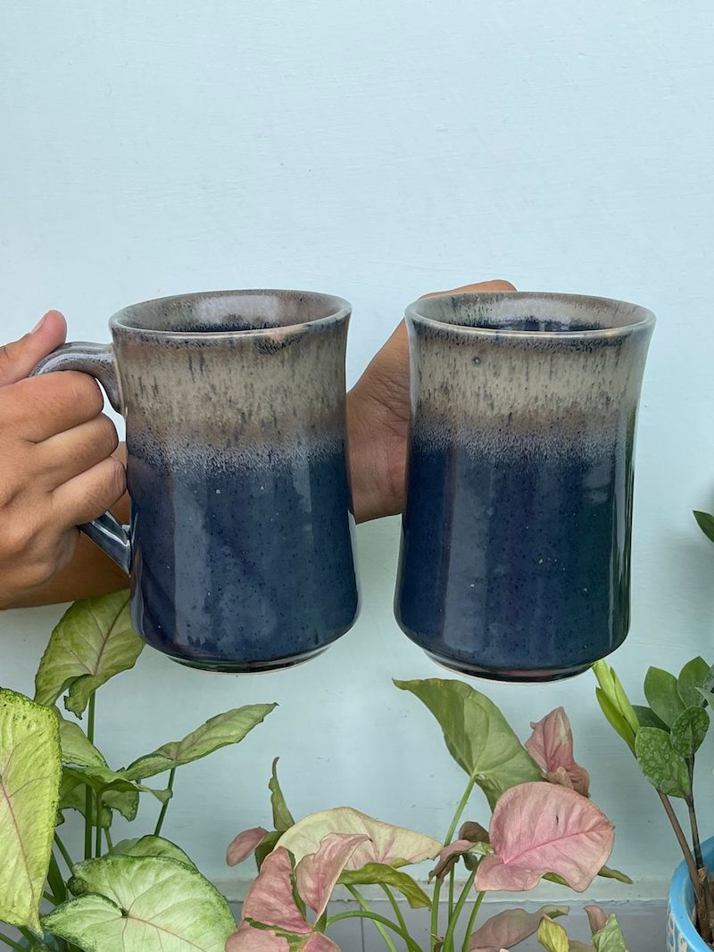 Grey Blue Beer Mugs (Set of 2)