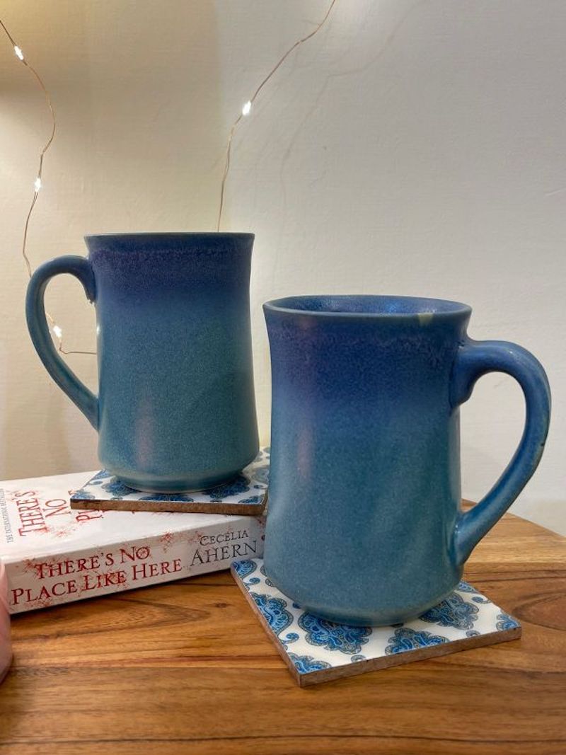 Peacock Blue Beer Mugs (Set of 2)