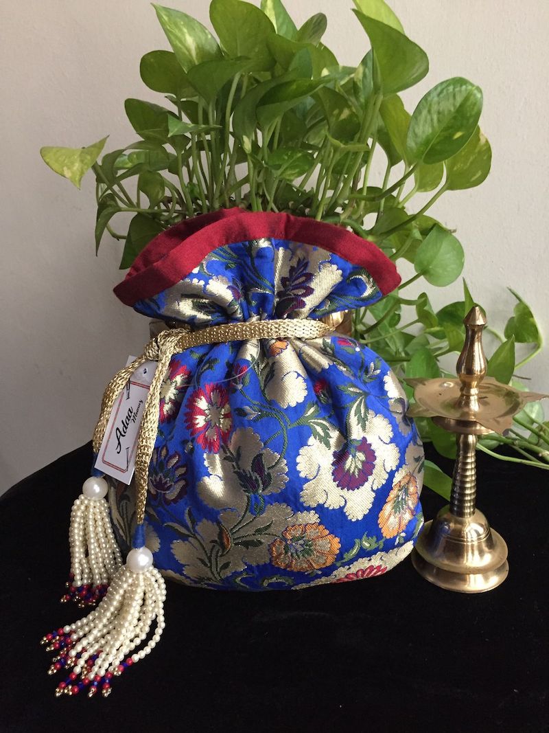 Blue Pure Zari Handmade Potli Bag