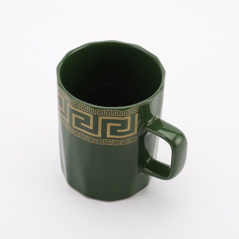 Green Glazed & Golden Coffee Mugs (Set of 4)