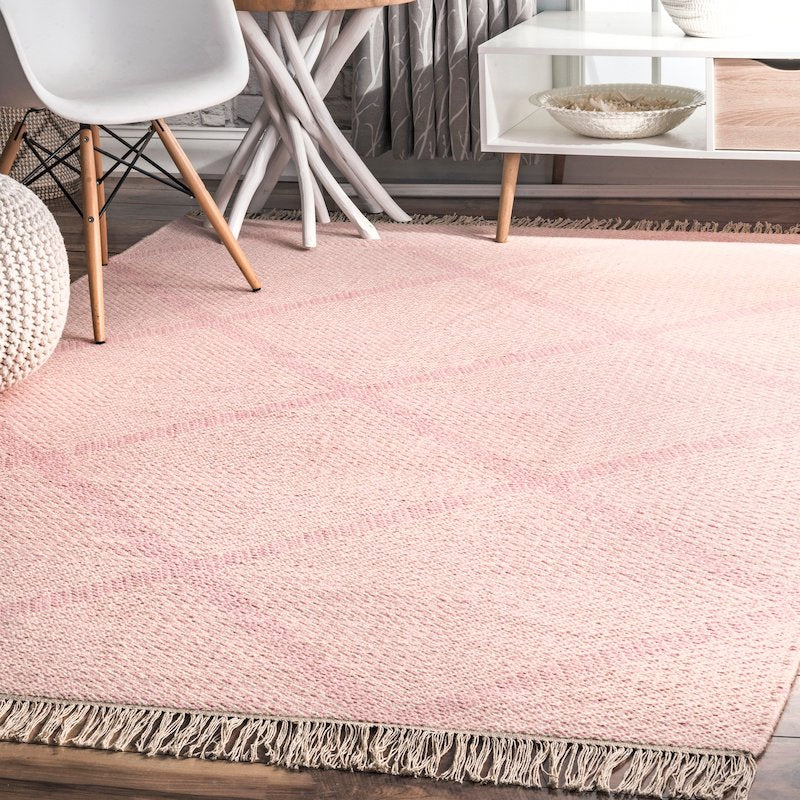 Pink Criss Cross Handwoven Wool Rug